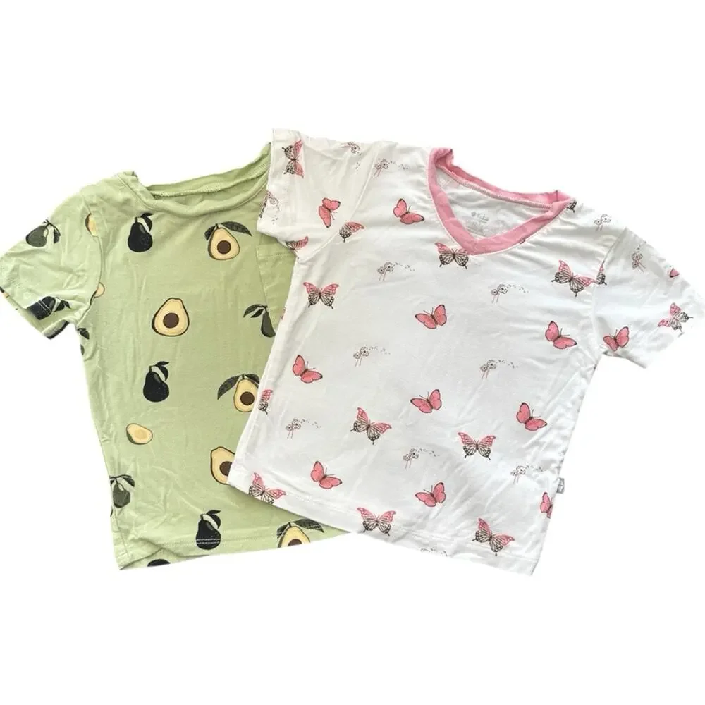 Kyte Girls' Avocado & Butterfly Short-Sleeve Bamboo Tops - Set of 2 Size 12-18 M